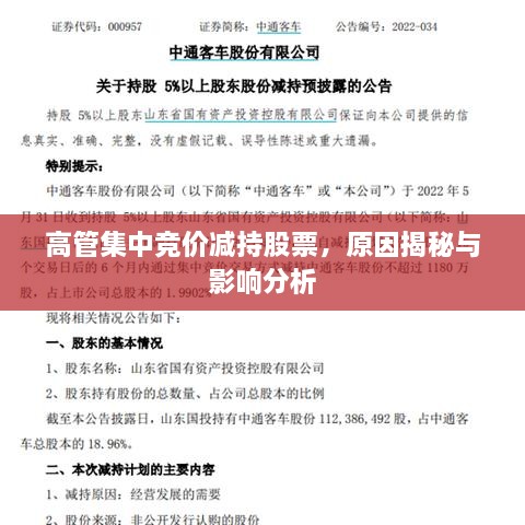 高管集中競價減持股票，原因揭秘與影響分析