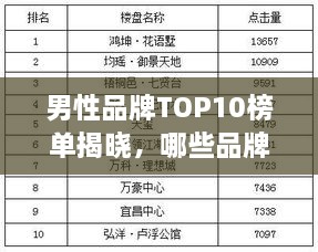 男性品牌TOP10榜單揭曉，哪些品牌獨(dú)占鰲頭？