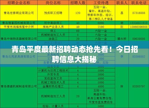 青島平度最新招聘動態(tài)搶先看！今日招聘信息大揭秘