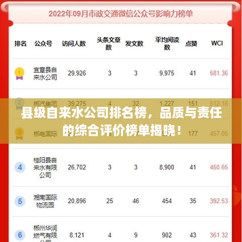 縣級自來水公司排名榜，品質(zhì)與責(zé)任的綜合評價榜單揭曉！