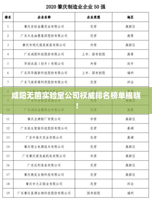 咸陽無菌實(shí)驗(yàn)室公司權(quán)威排名榜單揭曉！