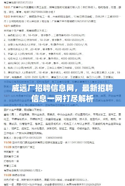 威遠(yuǎn)廠招聘信息網(wǎng)，最新招聘信息一網(wǎng)打盡解析