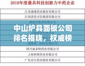中山爐具面板公司排名揭曉，權(quán)威榜單揭秘行業(yè)巨頭！