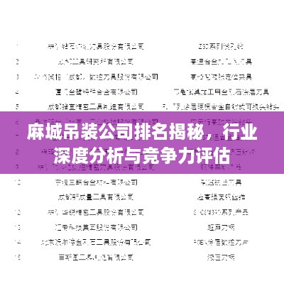 麻城吊裝公司排名揭秘，行業(yè)深度分析與競(jìng)爭(zhēng)力評(píng)估