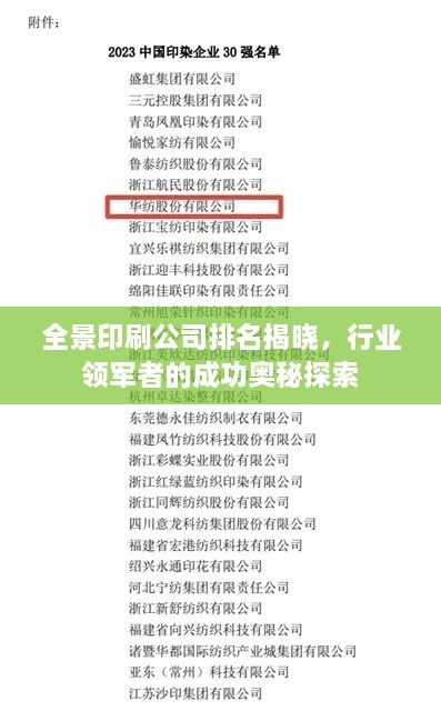 全景印刷公司排名揭曉，行業(yè)領(lǐng)軍者的成功奧秘探索