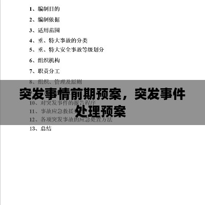 突發(fā)事情前期預(yù)案，突發(fā)事件處理預(yù)案 
