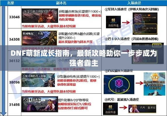 DNF萌新成長指南，最新攻略助你一步步成為強者霸主