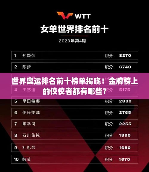 世界奧運排名前十榜單揭曉！金牌榜上的佼佼者都有哪些？